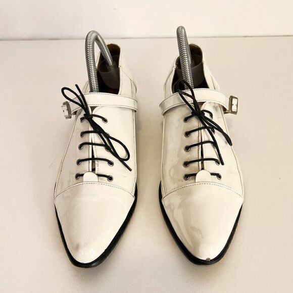 Tabitha Simmons White Patent Leather Pointed Toe Oxfords - Picture 2 of 9